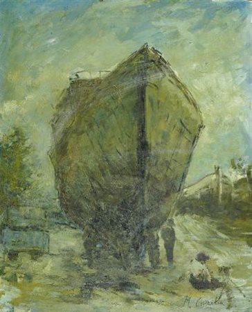 Michele Cascella (Ortona, 1892 - Milano, 1989) Cantiere a Ortona Olio su...