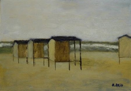 Ottone Rosai (Firenze, 1895 - Ivrea, 1957) Cabine sul mare, (1955) Olio su...