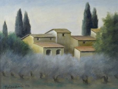 Nino Tirinnanzi (Greve in Chianti, 1923 - 2002) Paesaggio con cipressi e...