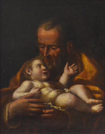 Giovanni Domenico Ferrucci (1619 - 1669) SAN GIUSEPPE CON IL BAMBINO olio su...