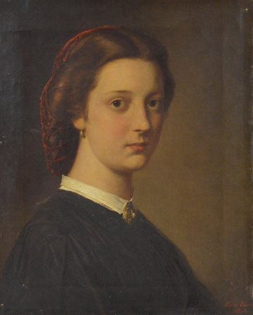 Eugenio De Blaas (1843 - 1931) RITRATTO FEMMINILE olio su tela, cm 48x40...