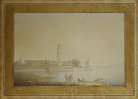 Robert Freebairn (1765 - 1808) ISOLA DELLE GRAZIE VICINO VENEZIA gouache e...