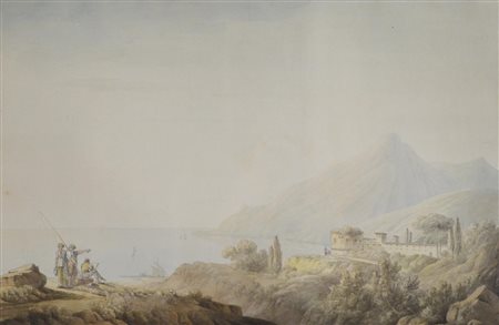 Robert Freebairn (1765 - 1808) VEDUTA VERESO PAESTUM gouache su carta, cm...