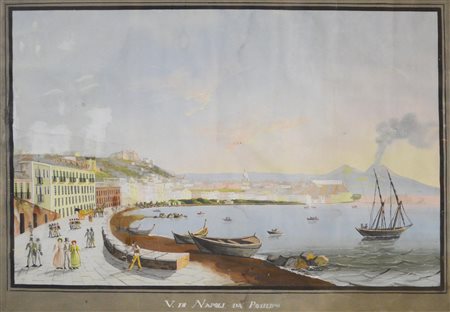 Scuola Napoletana del XIX secolo VEDUTA DI NAPOLI A POSILLIPO gouache e...