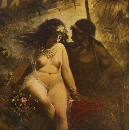 Attribuito a Hans Makart (1840 - 1884) SALAMBO' E MATHO' olio su tela, cm 108x108 Salammbò...