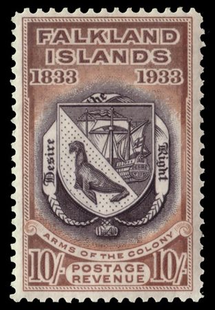 FALKLAND ISLANDS 1933
"Centenary of British Administration". 10s. black and che
