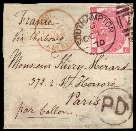 FRANCE/GREAT BRITAIN 1870 (oct. 12)
Small folded letter from Southampton to Par