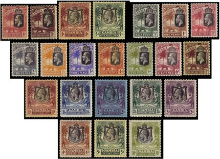 GAMBIA 1922/1929
King George V. Complete set of 4 wmk "Mult Crown CA" and compl
