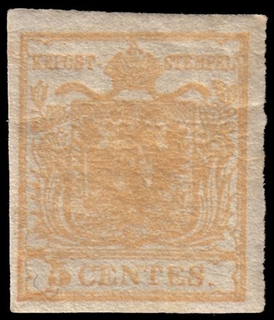 LOMBARDO-VENETO 1850/1854
5c. giallo ocra, carta a mano

Provenienza
Collezione