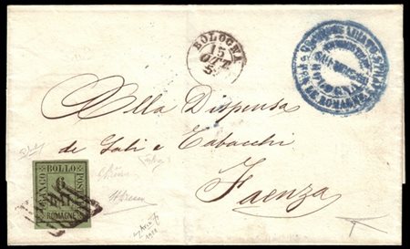 ROMAGNE 1859 (15 ott.)
Lettera senza testo da Bologna per Faenza, affrancata co