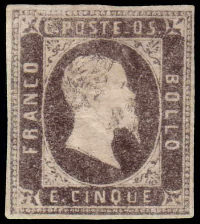 SARDEGNA 1851
5c. nero grigiastro

Provenienza
Collezione "Nimue"


Cert. R. Di