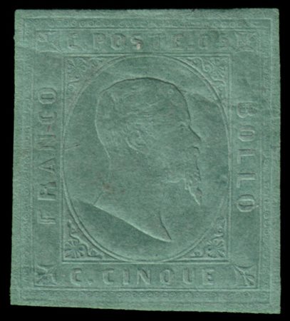 SARDEGNA 1853
5c. verde

Provenienza
Collezione "Nimue"


Cert. S. Sorani, G. C