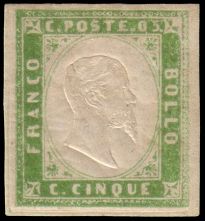 SARDEGNA 1855
5c. verde giallo vivace

Provenienza
Collezione "Nimue"


Cert. G