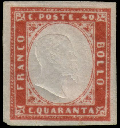 SARDEGNA 1859
40c. rosso mattone

Provenienza
Collezione "Nimue"


Cert. G. Bot