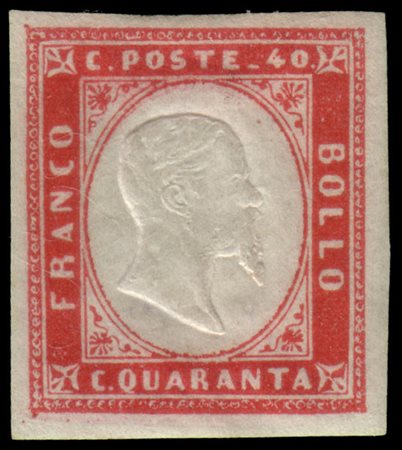 SARDEGNA 1860
40c. carminio

Provenienza
Collezione "Nimue"


Firma S. Sorani