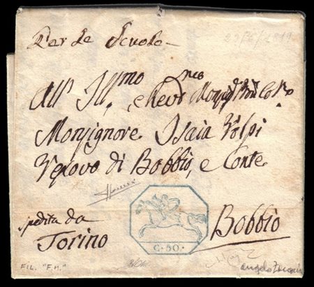 SARDEGNA 1819 (22 giu.)
Lettera con testo, su foglio doppio, da Torino per Bobb