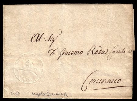 SARDEGNA 1820 (7 mag.)
Lettera con testo, su foglio doppio, da Torino per Cerce