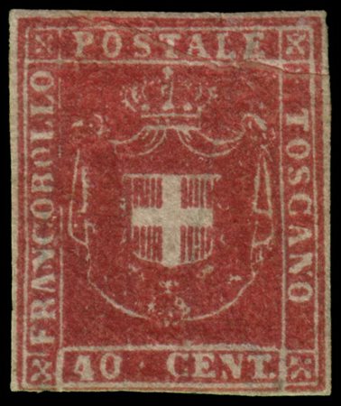 TOSCANA 1860
Governo Provvisorio.
40c. carminio, "pli d'accordéon" al margine s