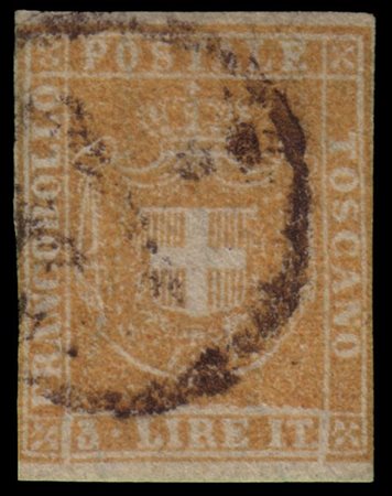 TOSCANA 1860
Governo Provvisorio.
3l. ocra giallo

Provenienza
Collezione "Nimu