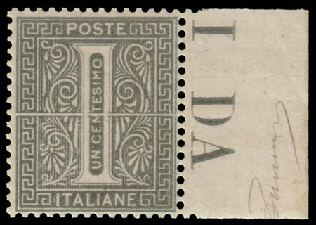 REGNO D'ITALIA 1864
Francobollo sperimentale.
1c. verde grigio chiaro, attraver