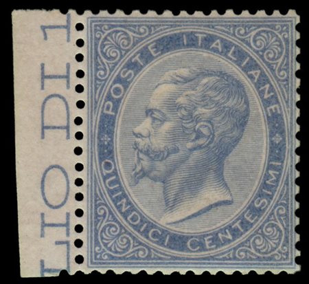 REGNO D'ITALIA 1865
(20c.)/15c. celeste, III tipo, senza soprastampa, bordo di