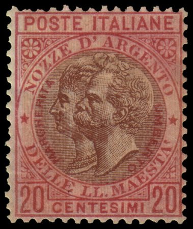 REGNO D'ITALIA 1893
"Nozze di Re Umberto I". 20c. rosa bruno e bruno

Provenien