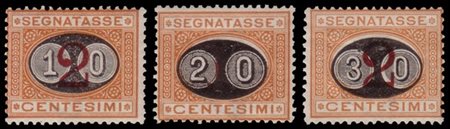 REGNO D'ITALIA 1890/1891
Segnatasse "Mascherine". Serie completa di 3 valori

P