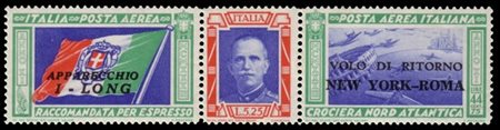 REGNO D'ITALIA 1933
Posta aerea "Crociera del Decennale". Trittico 5,25+44,75 l