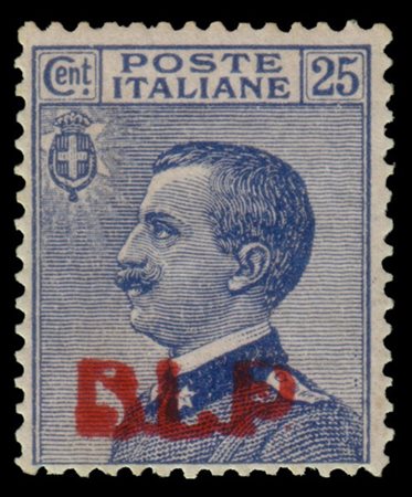 REGNO D'ITALIA 1921
B.L.P. 25c. azzurro, soprastampa litografica I tipo in ross