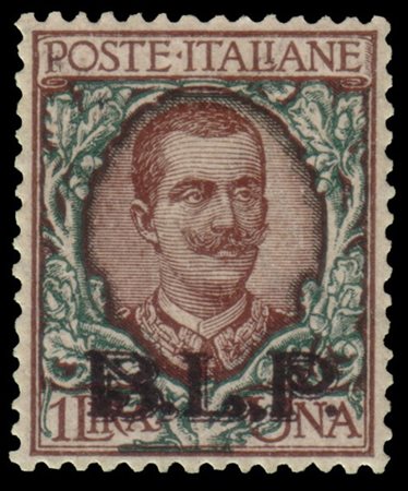 REGNO D'ITALIA 1922/1923
B.L.P. 1 lira bruno e verde, soprastampa litografica I