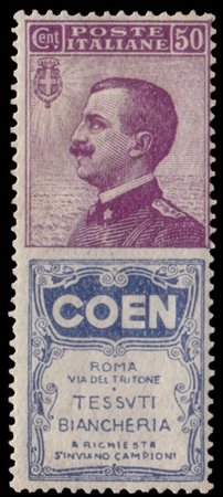 REGNO D'ITALIA 1924
Pubblicitari. 50c. "Coen"

Provenienza
Collezione "Nimue"