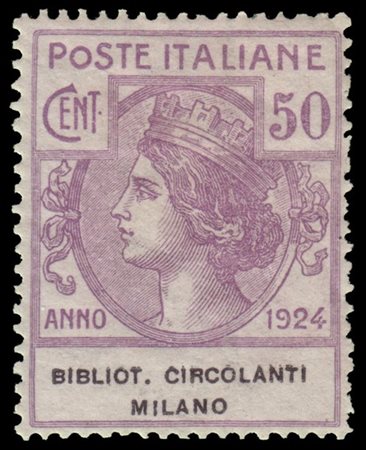 REGNO D'ITALIA 1924
Parastatali "Bibliot. Circolanti Milano". 50c. lilla scuro