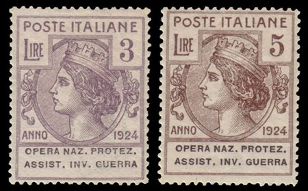 REGNO D'ITALIA 1924
Parastatali "Opera Naz. Protez. Assist. Inv. Guerra". 3 lir