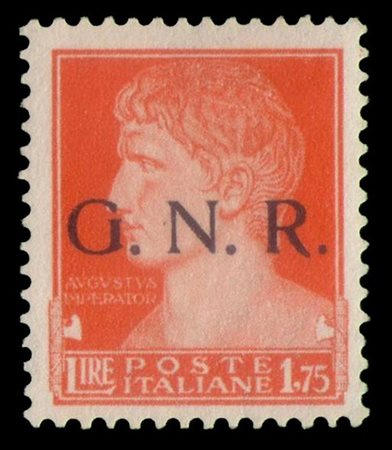 R.S.I. 1943
Tiratura di Brescia
1,75 lire arancio "Imperiale" con soprastampa "