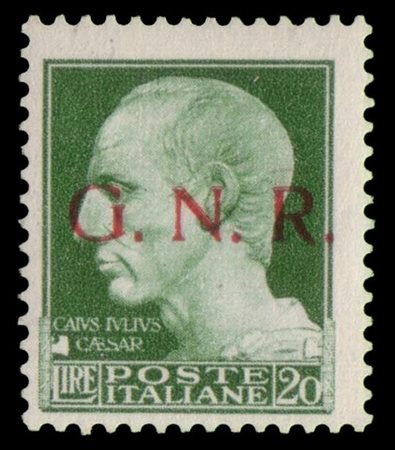 R.S.I. 1943
Tiratura di Brescia
20 lire verde giallo "Imperiale" con soprastamp