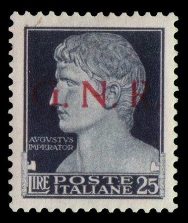 R.S.I. 1943
Tiratura di Brescia
25 lire nero azzurro "Imperiale". soprastampa "