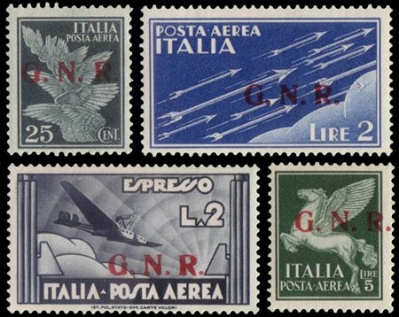 R.S.I. 1943
Tiratura di Brescia
Posta aerea "Imperiale". Serie completa di 4 va