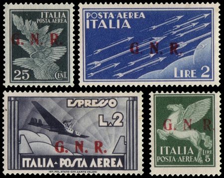 R.S.I. 1943
Tiratura di Brescia
Posta aerea "Imperiale". Serie completa di 4 va