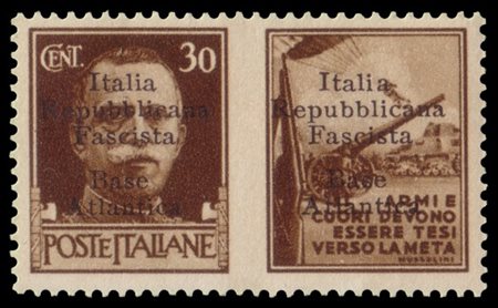 BASE ATLANTICA 1943
Propaganda di guerra. 30c. bruno "Esercito" con seconda sop