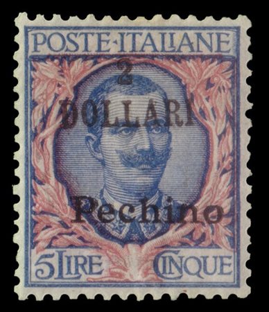 PECHINO 1919
Uffici postali in Cina
$2/5 lire oltremare e rosa, soprastampato l