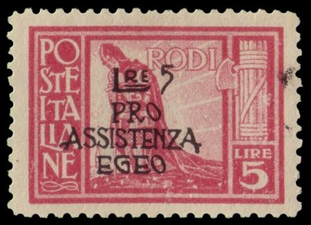 EGEO 1943
Occupazione tedesca
"Pro assistenza Egeo". 5+5 lire lilla rosa D.11