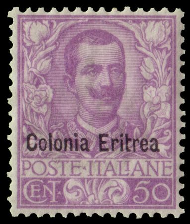 ERITREA 1903
"Floreale". 50c. malva soprastampato "Colonia Eritrea"

Provenienz