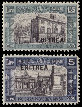 ERITREA 1927
"Milizia I". 1,25+0,60 lire ardesia e nero, 5+2,50 lire azzurro e