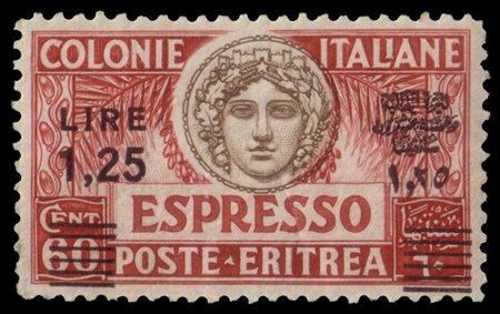 ERITREA 1935
Espressi. 1,25 lire /60c. carminio scuro e bruno D.11, soprastampa