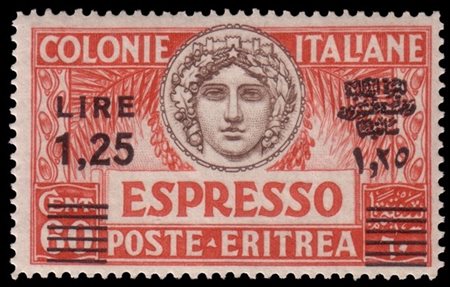 ERITREA 1935
Espressi. 1,25 lire/60c. rosso e bruno, soprastampa nera D.13½

Pr