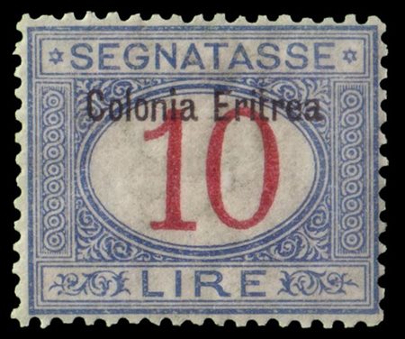 ERITREA 1903
Segnatasse. 10 lire azzurro e carminio soprastampato "Colonia Erit