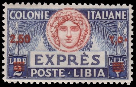 LIBIA 1933
Espressi. 2,50/2 lire azzurro e carminio
Ottima centratura.

Proveni