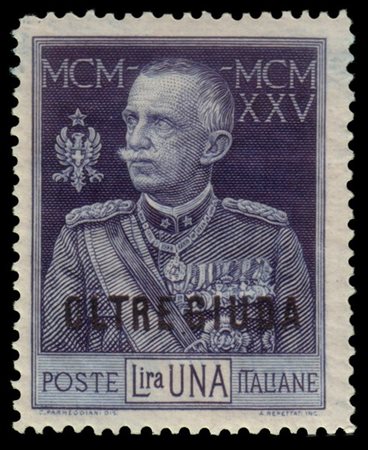 OLTRE GIUBA 1925
"Giubileo del Re". 1 lira azzurro D.13½

Provenienza
Collezion