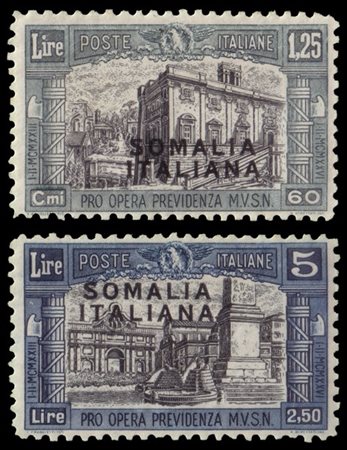 SOMALIA 1927
"Milizia I". 1,25+0,60 lire ardesia e nero, 5+2,50 lire azzurro e