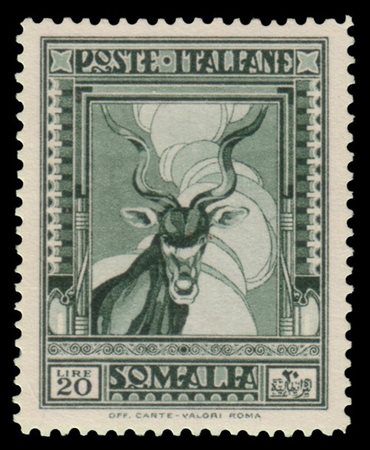 SOMALIA 1927
"Pittorica". 20 lire verde D.14 "Antilope Kundù"
Ottima centratura